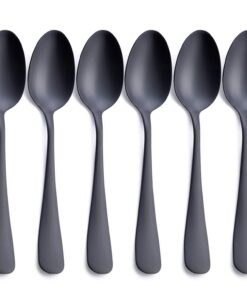 GoGeiLi Mattschwarze Tafellöffel, Edelstahl, spülmaschinenfest, ideales Service-Set für 6 Personen