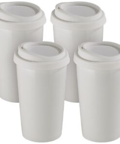 Rosenstein & Söhne Reise-Kaffee-Becher: Thermobecher Kaffee to Go, doppelwandig, Porzellan, 250 ml, Silikondeckel
