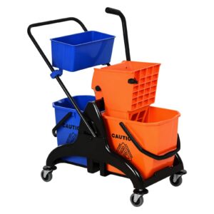 HOMCOM Putzwagen Reinigungswagen orange für Hausfrauen mit Wischmopp-Presse und Rollen, ideal für Wohnungseinrichtungsta