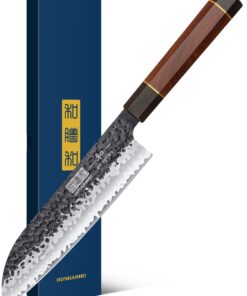 HOSHANHO Santoku Messer 18cm Handgeschmiedetes Kochmesser - Scharfe Messerklinge für Chefs, Hochwertiges Carbon Edelstah