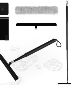 Duschabzieher Langer Stiel zum Reinigen von Duschwänden, Fliesen, Fenstern - Edelstahl, Teleskop, 24-119.5cm, schwarz