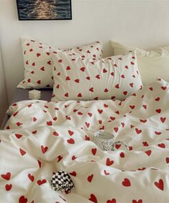 Koudi Herz Bettwäsche für Mädchen Rot Herzen Microfaser Weiß Wendebett Set mit Kissenbezug und Reißverschluss