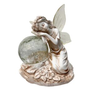Syfunlv Solar Gartenfiguren: Draußen Wetterfest Liegende Elfe Gartendeko Mit RGB Farbwechsel, 18,5cm für Garten und Terr