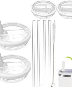 2 Pack 40 oz Stanley Quencher Tumbler Flip Straw Lid, passend für 1.2L Trinkschale, 4 Strohhalmbekleidung-Set und Reinig