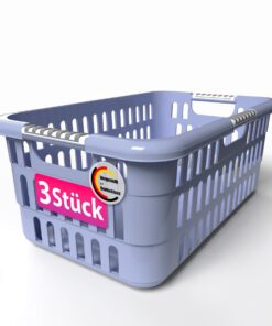 BigDean 3 Stück Wäschekorb Made in Germany für Familie - Kämpfe gegen Gerüche und Falten mit Softgriffen und 40L Kapazit