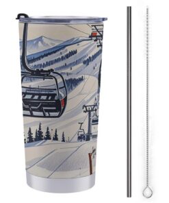 FZMTLDS Mount Horsney Skilift Isolierte Kaffeetasse Auslaufsicher Geschenke für Frauen und Männer Reisebecher 20oz Edels