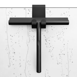 Ecooe Silikon Duschabzieher Schwarz für Glas, Spiegel und Fenster, Edelstahl-Kern, 21cm Breit, Fensterabzieher mit Halte