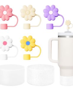 KATIMI 7 Stück Leak-proof Silikon Set für Stanley Cup Zubehör - Bunt Blumen Deko, ideal für Kinder, für Stanley Cup Stro
