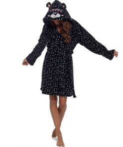 Undercover Damen-Bademantel mit Kapuze, 3D-Tiermotiv, weiches Fleece | Undercover Damen-Wickel-Bademantel, 3D-Tiermotiv