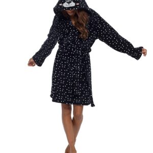 Undercover Damen-Bademantel mit Kapuze, 3D-Tiermotiv, weiches Fleece | Undercover Damen-Wickel-Bademantel, 3D-Tiermotiv