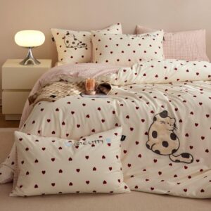 Sedefen White Red Heart Bedroom Sheets Set 135x200 cm for Girls - ÖKO-TEX Stitched Embroidery, Reversible Crib Sheet wit