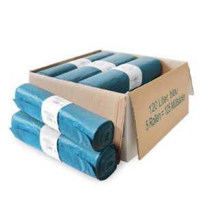 Müllsäcke extra starke blaue 120 l für Garten & Haushalt 5er Pack 700 x 1100 mm 42 my 70 Typ