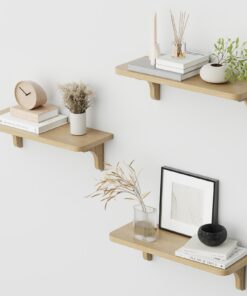 Braun Schwebendes Wandregal Set für Küche/Wohnzimmer | einfach zu montierendes 3er Holz Wandregal für Schlafzimmer | Br