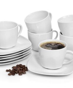 SÄNGER PREMIUM COLLECTION 12-teiliges Kaffeetassen Set Bilgola aus Porzellan für 6 Personen | Eckiges Design 150 ml | KA