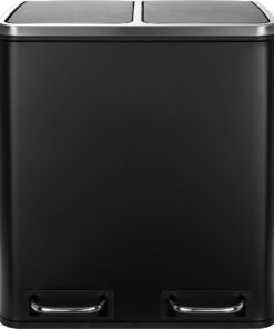 LIFERUN Mülleimer 2 Fächer Schwarz Single-Wohnung Küche Metall Softclose Inneneimer Abnehmbar Doppelfach Treteimer 2 x 1