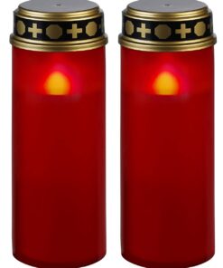 PEARL LED Kerze: 2er-Set XL-LED-Grablichter, Lichtsensor, Batteriebetrieb | PEARL LED Kerze: 21 cm, rot (Grablicht-Kerz
