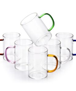 QHYK Transparente Gläser Set für Partei und Restaurant, 6er Set 310ml Wassergläser mit farbigen Henkeln