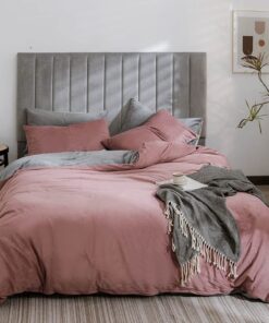 Lanqinglv Warme Winter Bettwäsche 135x200cm Biber Plüsch Rosa Grau für Wendebetten mit Reißverschluss und Kissenbezug, O