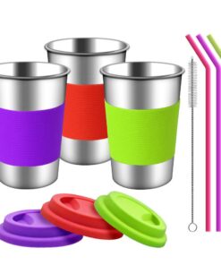 Edelstahlbecher mit Silikondeckeln 16 Unzen | 3 Pack Trinkbecher für Kinder & Erwachsene | BPA-frei & Umweltfreundlich