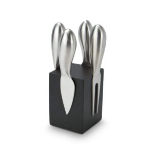 ROMINOX Geschenkartikel Käsemesser-Block - Novo - Käsezubehör-Set, 5-teilig, moderne Design, magnetischer Holzblock, 4 K