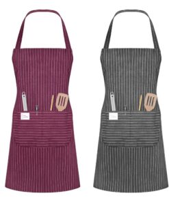 Vicloon Küchenschürze: Maschinenwaschbar, farbecht für Männer und Damen, praktische 2-Taschen-Schürze - Grau & Weinrot