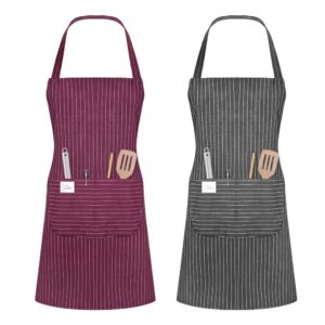 Vicloon Küchenschürze: Maschinenwaschbar, farbecht für Männer und Damen, praktische 2-Taschen-Schürze - Grau & Weinrot