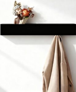 HERKINDNESS Wandgarderobe mit Ablage - Mattes Schwarz Hakenleiste - ideal für Wohnzimmerszenen mit Versteckten Haken und