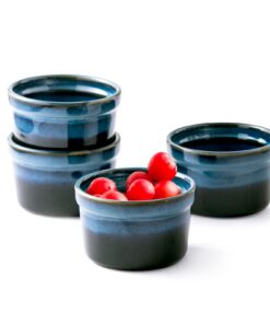 4er Set Soufflé Förmchen 240ml Creme Brûlée Schälchen, Mini Auflaufformen Backofen & Mikrowelle kompatibel, Sternblau