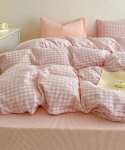 Covebett Karo Bettwäsche Set 135x200 Rosa Weiß Aesthetic Elegantes Mädchengewaschene Microfaser 2teilig, Kissenbezug 80x