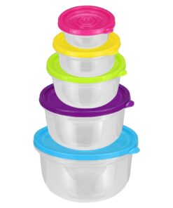 5 Stück Plastikschüssel mit Deckel - BPA-Frei Meal Prep Dose, Mikrowellen- und Gefriergeeignet, Stapelbar für Küche mit