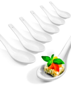 Com-Four 6x Asiatische Suppenlöffel - Weiss - Ideal für Reisschalen, Ramen und Dim-Sum