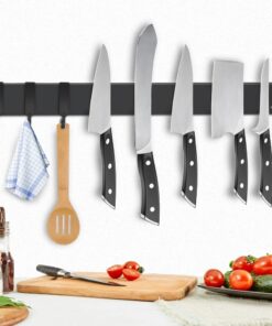 Dmore Magnetleiste Messer 3 Haken 40cm Schwarzer Magnethalter Schrauben Inklusive | Dmore Magnethalter Edelstahl Messer