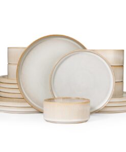 Star 18-teiligesTellerset für 6 Personen, Steingutes Mikrowellen- & Spülmaschinenfestes Tafelservice, Anti-Kratzer Cappu