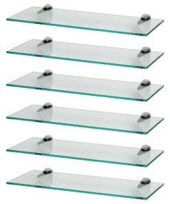 Harbour Housewares 6x 50cm Klar Glas Schwebende Wandregale - Badezimmer Küche Lagerung mit Silber Klammern