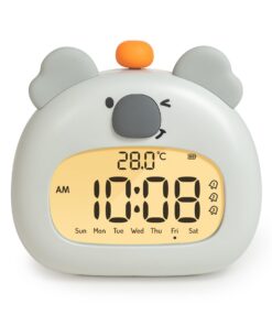 KHALO Kinderwecker Koala Nachttischwecker, digitales LED-Display 3,15 Zoll, 3 Alarmanzeiten