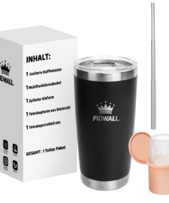 FIDWALL Isolierter Kaffeebecher 20oz Schatten schwarz für Traveler mit Eisformen und Strohhalmen