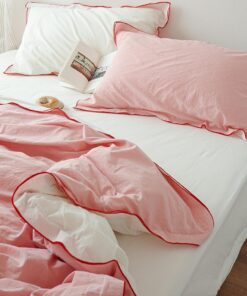 Oeko-Tex Bettwäsche Lanqinglv Rosa Weiß - Wende Bezüge 220x240 cm + 2 Kissenbezüge 80x80 cm Eco-Friendly Lanqinglv Bet