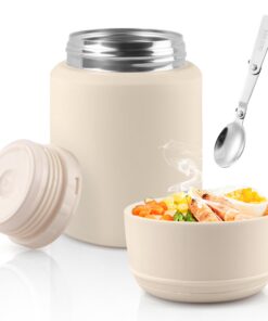 Thermobehälter für Essen 550ml Edelstahl Warmhaltebehälter mit Löffel für Erwachsene(Weiß) Thermobehälter für Essen 55