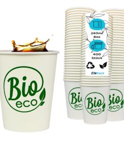 Enpack 400 Bio Kaffeebecher weiß - Nachhaltig für Kaffeevollautomat - hitzebeständig - ökologisch abbaubar - 200ml/8oz -