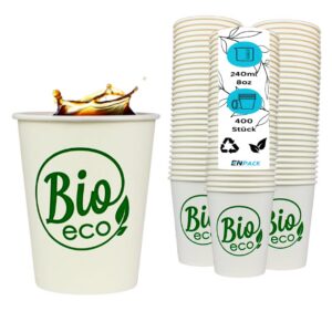 Enpack 400 Bio Kaffeebecher weiß - Nachhaltig für Kaffeevollautomat - hitzebeständig - ökologisch abbaubar - 200ml/8oz -