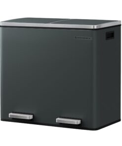 SONGMICS 2-Fach-Treteimer für die Küche, Softclose, 2 x 24 L, rauchgrau