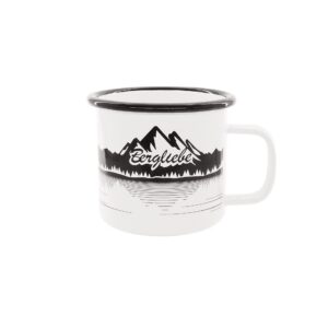 Bergliebe Emaille-Tasse mit Schriftzug Bergmotiv für Bergkletterer - Outdoor-Activiteiten - Pohmer Design 320 ml