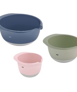 Emsa K324S334 3-teiliges Prep&Bake-Rührschüssel-Set Rosa/Grün/Blau 1,4+2,8+4,7L Rutschfester Boden Stapelbar Practical G