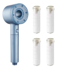 Hochdruck Duschkopf mit 5 Strahlarten, Wassersparend, Chrom Antikalk für Hartes Wasser (Blau) | Duschkopf Filter mit 4