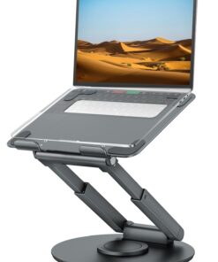 Ergonomischer Laptop Ständer Höhenverstellbar mit 360° Drehbarer Basis, Laptop Erhoehung fuer Schreibtisch, 10-17" Grau