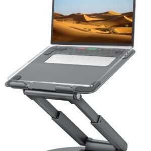 Ergonomischer Laptop Ständer Höhenverstellbar mit 360° Drehbarer Basis, Laptop Erhoehung fuer Schreibtisch, 10-17" Grau