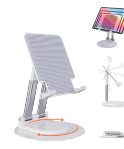 BHHB Tablet Ständer - einstellbar, 360° drehbare Fußplatte, für Tablets und Smartphones (Weiß) Global Recycled Standard