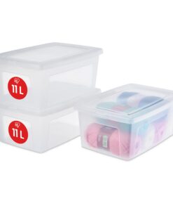 Iris Ohyama Vielseitige Aufbewahrungsboxen MCB-11, 11L, 3er-Set, Transparent, Deckel leicht schließbar, Stapelbar, Für S
