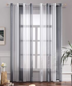 MIULEE Transparent Gardinen Wohnzimmer und Schlafzimmer, 140X225 cm, modern gestreift, grau-weiss Muster, Halbtranspare