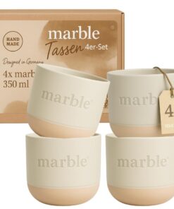 Marble Cappuccino Tassen 4er Set 350ml - Handmade Porzellan Kaffeetassen spülmaschinenfest groß